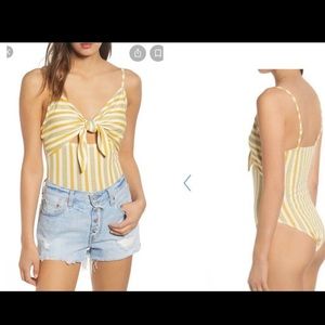 Nordstrom yellow striped bodysuit with key hole XL